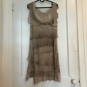 Edgy Nina Kendosa Layered Silk Beige Dress